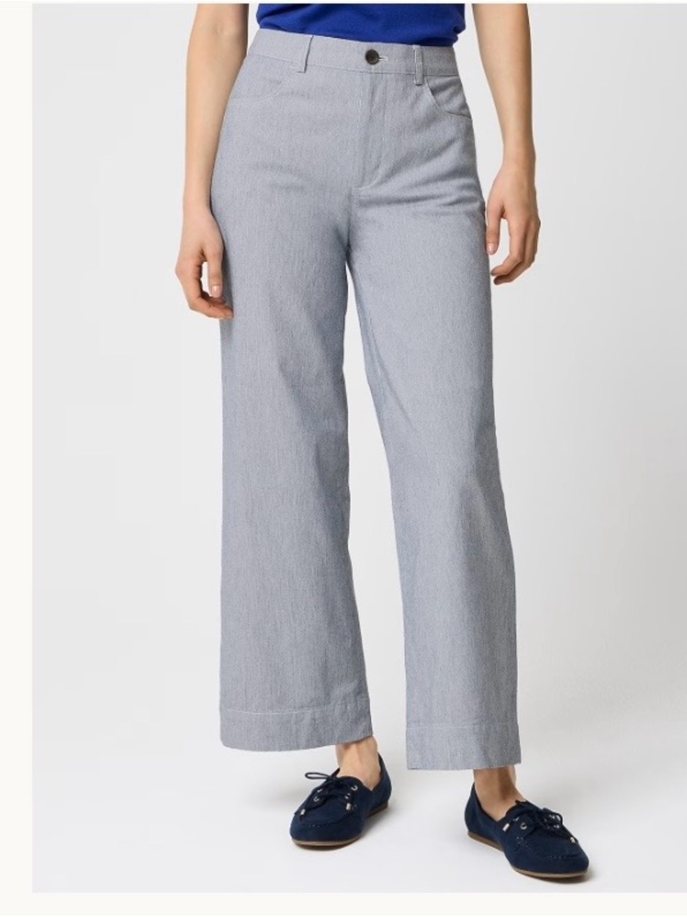 J Crew Ella High Rise Wide Leg Cropped Pants - Navy White Stripe Sz 24 NWOT